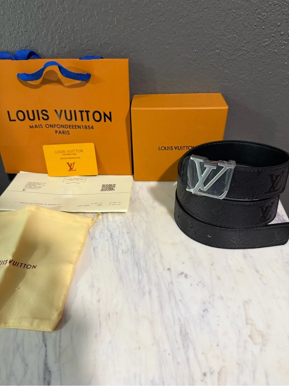 Louis Vuitton Black Monogram Canvas LV Initials Belt